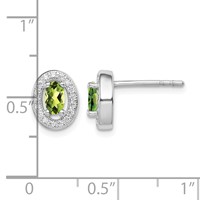 Sterling Silver Rhod-plated Light Green and White CZ Oval Stud Earrings view 4