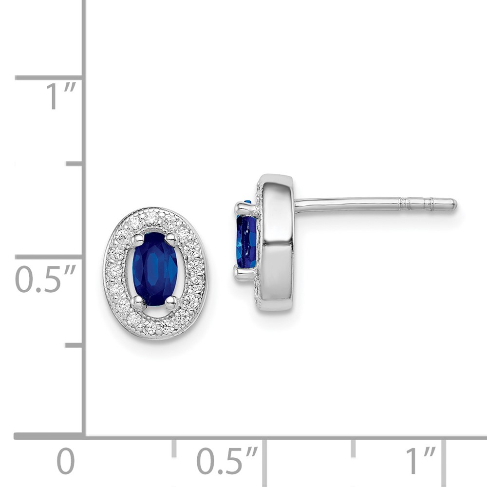 Sterling Silver Rhod-plated Blue and White CZ Oval Stud Earrings (QE12561)