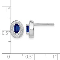 Sterling Silver Rhod-plated Blue and White CZ Oval Stud Earrings view 4
