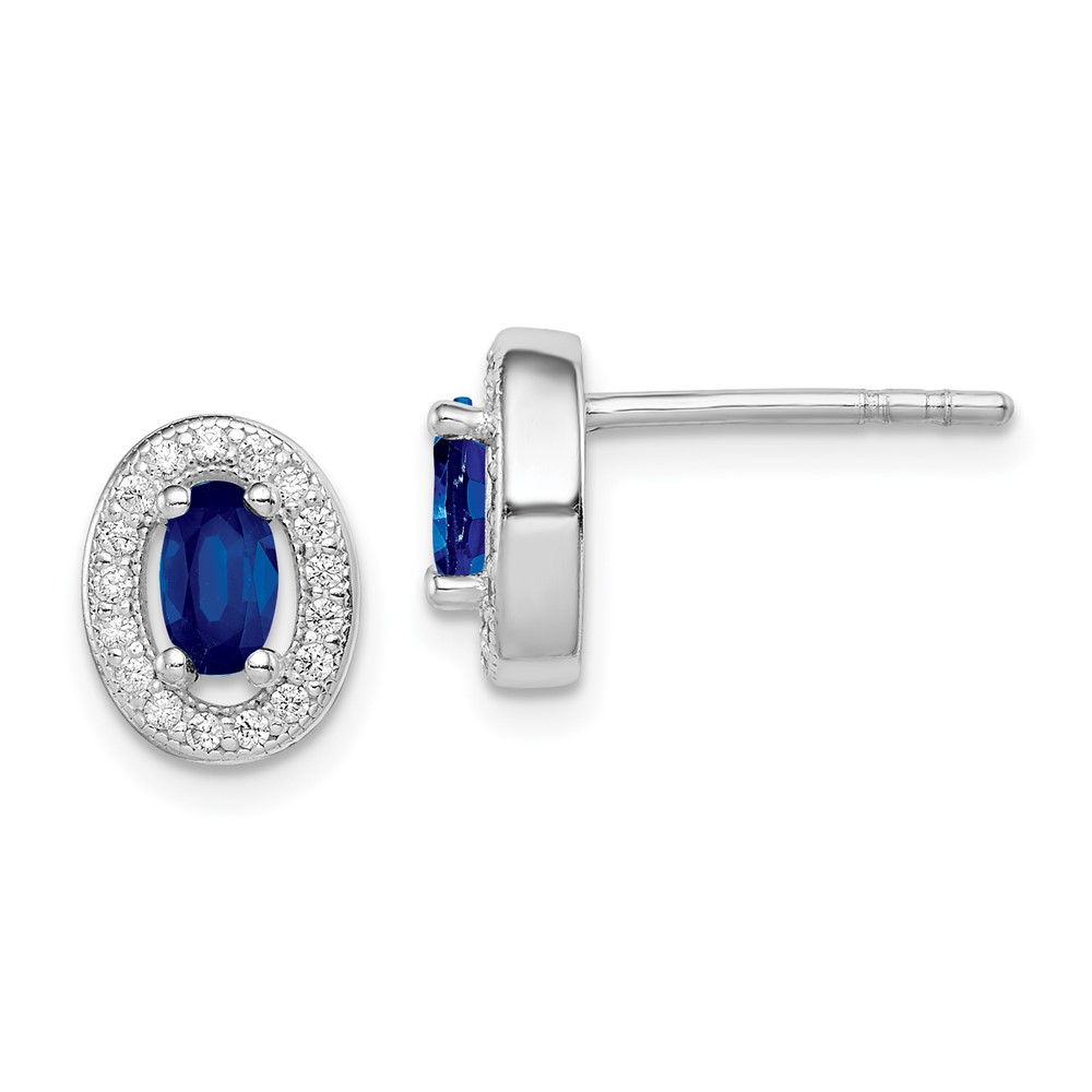 Sterling Silver Rhod-plated Blue and White CZ Oval Stud Earrings (QE12561)