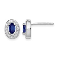 Sterling Silver Rhod-plated Blue and White CZ Oval Stud Earrings view 1