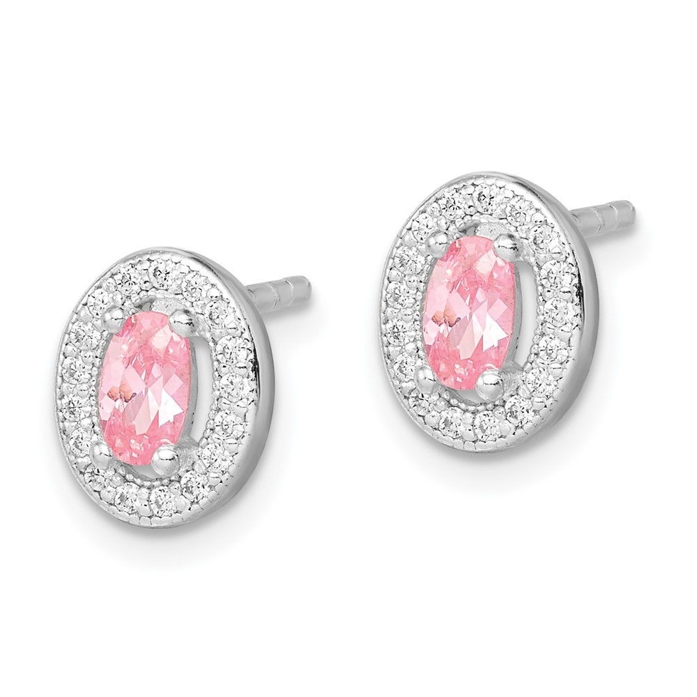 Sterling Silver Rhod-plated Pink and White CZ Oval Stud Earrings (QE12562)