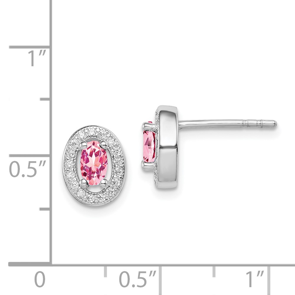 Sterling Silver Rhod-plated Pink and White CZ Oval Stud Earrings (QE12562)