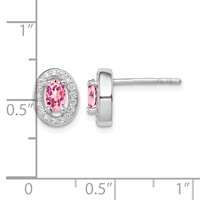 Sterling Silver Rhod-plated Pink and White CZ Oval Stud Earrings view 4