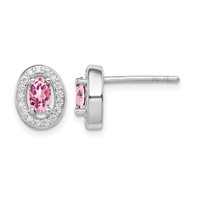 Sterling Silver Rhod-plated Pink and White CZ Oval Stud Earrings view 1