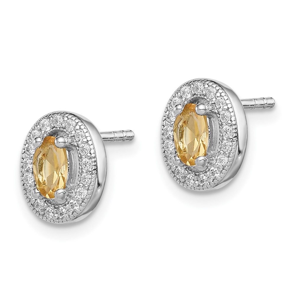 Sterling Silver Rhod-plated Yellow and White CZ Oval Stud Earrings (QE12563)