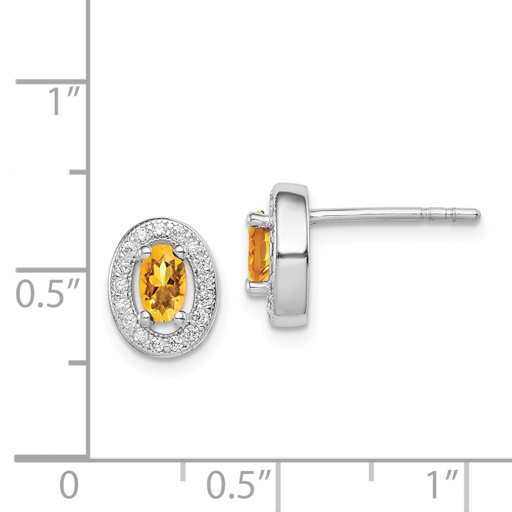 Sterling Silver Rhod-plated Yellow and White CZ Oval Stud Earrings (QE12563)