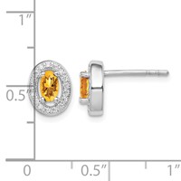 Sterling Silver Rhod-plated Yellow and White CZ Oval Stud Earrings view 4