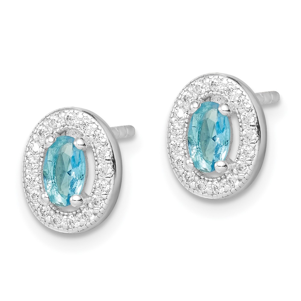 Sterling Silver Rhod-plated Blue and White CZ Oval Stud Earrings (QE12564)