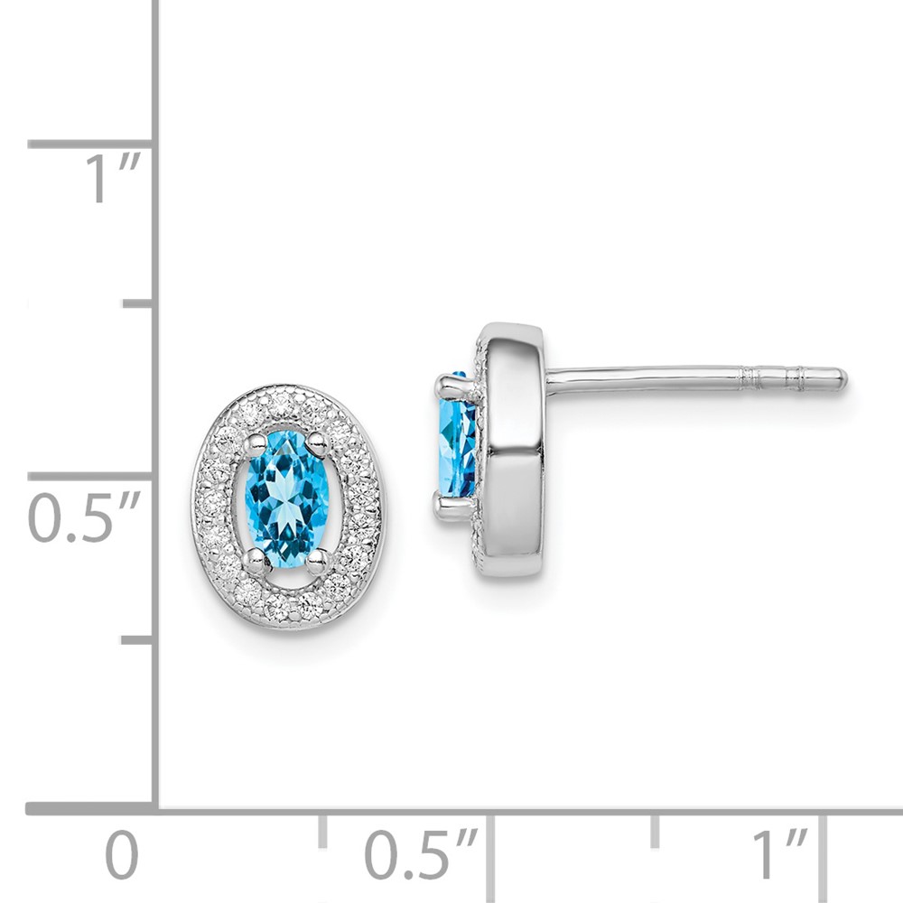 Sterling Silver Rhod-plated Blue and White CZ Oval Stud Earrings (QE12564)