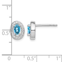 Sterling Silver Rhod-plated Blue and White CZ Oval Stud Earrings view 4