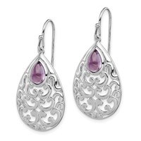 Sterling Silver Rhodium-plated Amethyst Teardrop Shepherd Hook Earrings view 2