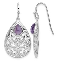 Sterling Silver Rhodium-plated Amethyst Teardrop Shepherd Hook Earrings view 1