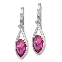 Sterling Silver RH-plated Polished Synthetic Pink Bead Shepherd Hook Earri view 2