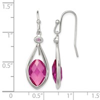 Sterling Silver RH-plated Polished Synthetic Pink Bead Shepherd Hook Earri view 4