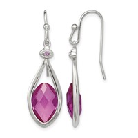 Sterling Silver RH-plated Polished Synthetic Pink Bead Shepherd Hook Earri view 1