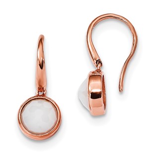 Sterling Silver with White CZ Rose-tone Shepherd Hook Earrings