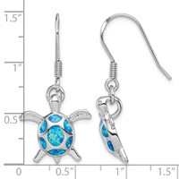 Sterling Silver Rhodium-plated Polished Created Blue Opal Turtle Shepherd Hook Earrings view 4