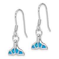 Sterling Silver Rhodium-plated Created Opal Dolphin Tail Dangle Earrings view 2