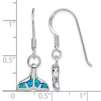 Sterling Silver Rhodium-plated Created Opal Dolphin Tail Dangle Earrings view 4
