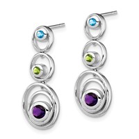 Sterling Silver Rhodium-plated Peridot Blue Topaz and Amethyst Earrings view 2