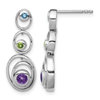Sterling Silver Rhodium-plated Peridot Blue Topaz and Amethyst Earrings view 1