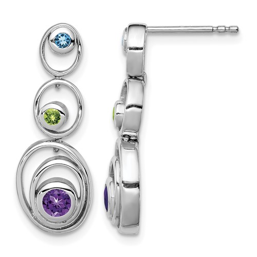 Sterling Silver Rhodium-plated Peridot Blue Topaz and Amethyst Earrings