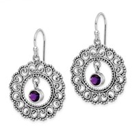 Sterling Silver Rhodium-plated Antiqued Filigree Amethyst Dangle Earrings view 2