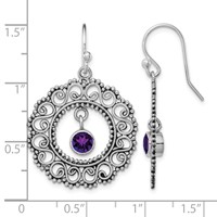 Sterling Silver Rhodium-plated Antiqued Filigree Amethyst Dangle Earrings view 4