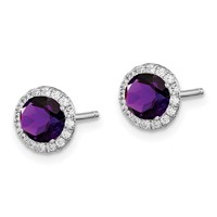 Sterling Silver Rhodium-plated Amethyst and CZ Post Earrings view 2