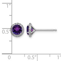 Sterling Silver Rhodium-plated Amethyst and CZ Post Earrings view 4