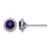 Sterling Silver Rhodium-plated Amethyst and CZ Post Earrings view 1