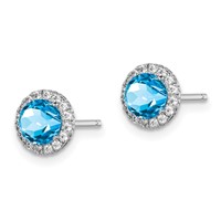 Sterling Silver Rhodium-plated Blue Topaz and CZ Post Earrings view 2