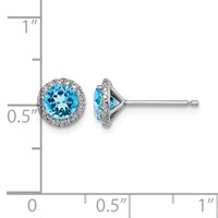 Sterling Silver Rhodium-plated Blue Topaz and CZ Post Earrings view 4