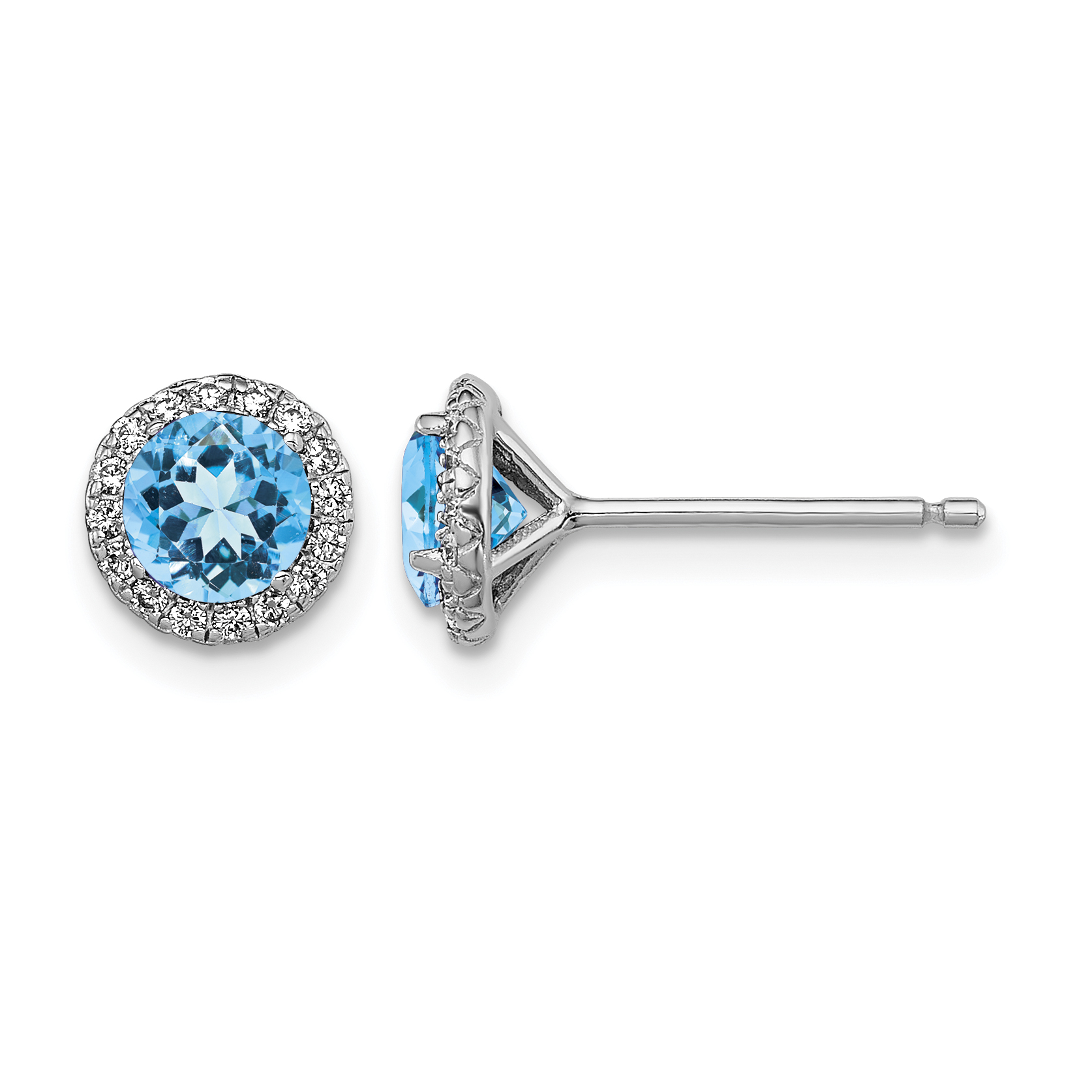 Sterling Silver Rhodium-plated Blue Topaz and CZ Post Earrings (QE12613BT)