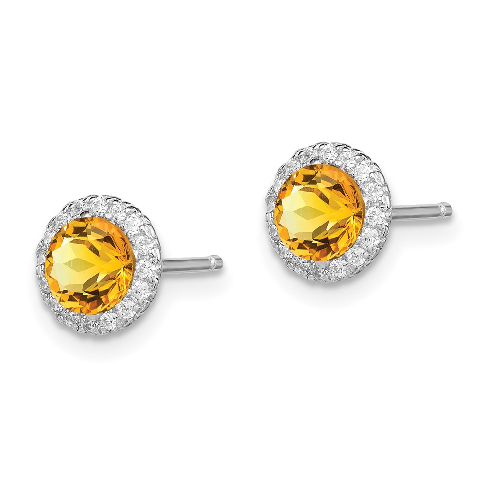 Sterling Silver Rhodium-plated Citrine and CZ Post Earrings (QE12613CI)