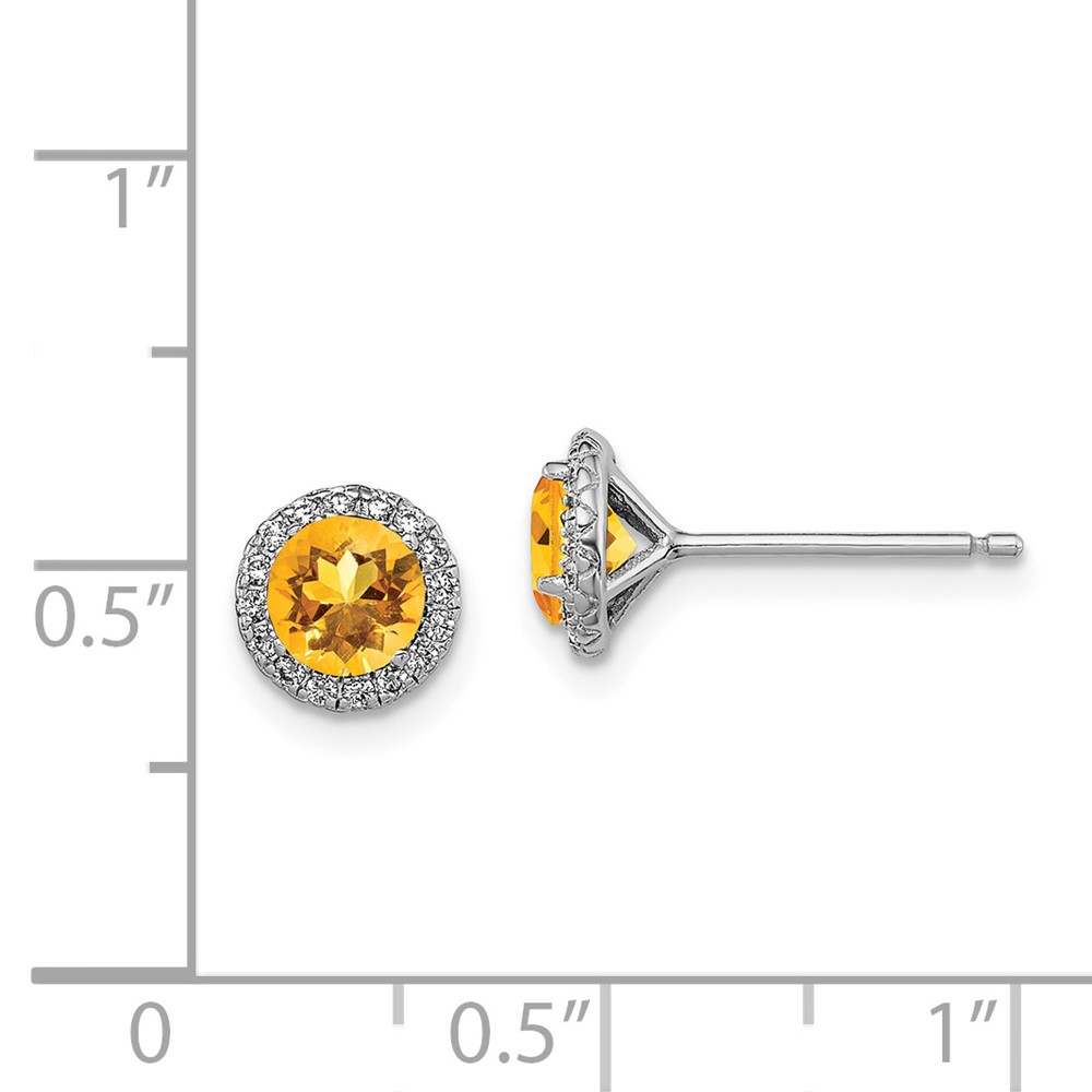 Sterling Silver Rhodium-plated Citrine and CZ Post Earrings (QE12613CI)