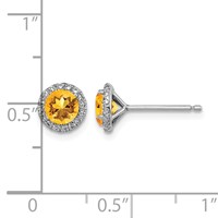 Sterling Silver Rhodium-plated Citrine and CZ Post Earrings view 4