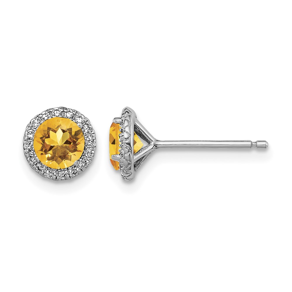 Sterling Silver Rhodium-plated Citrine and CZ Post Earrings (QE12613CI)