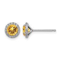 Sterling Silver Rhodium-plated Citrine and CZ Post Earrings view 1