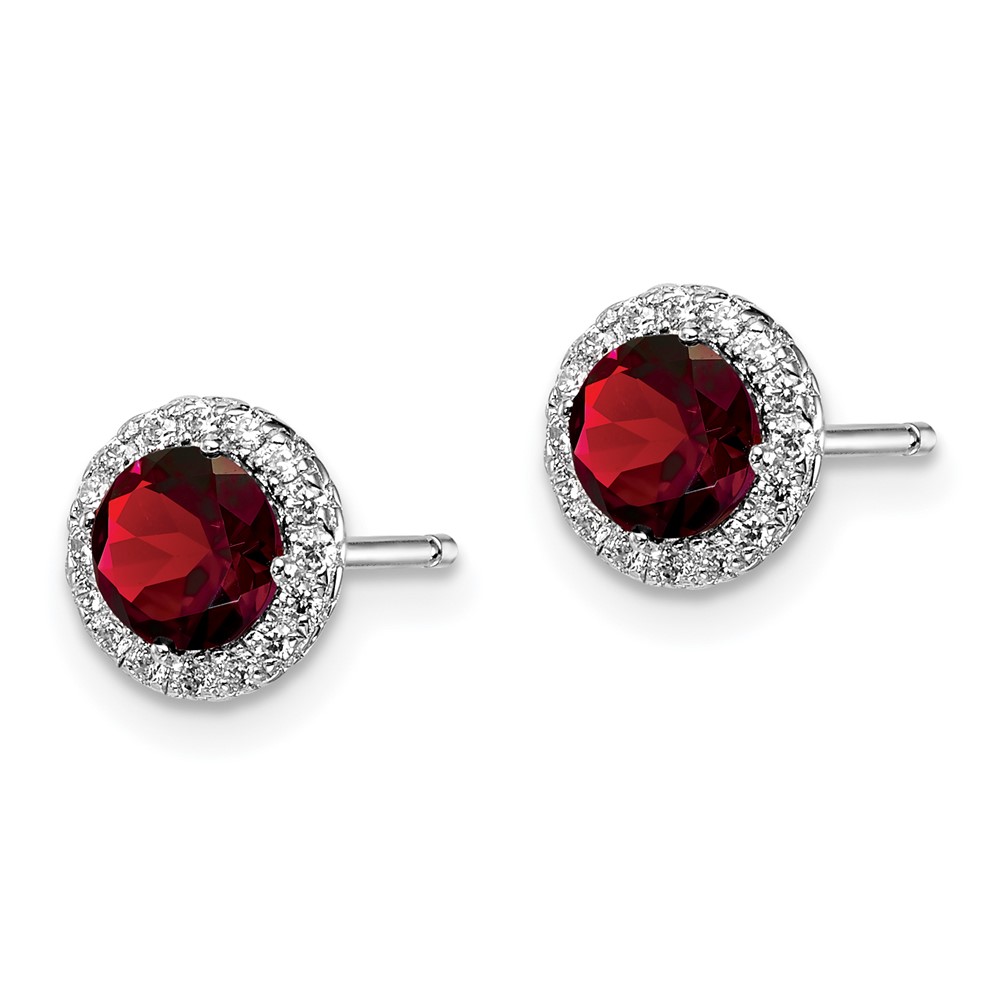 Sterling Silver Rhodium-plated Garnet and CZ Post Earrings (QE12613GA)