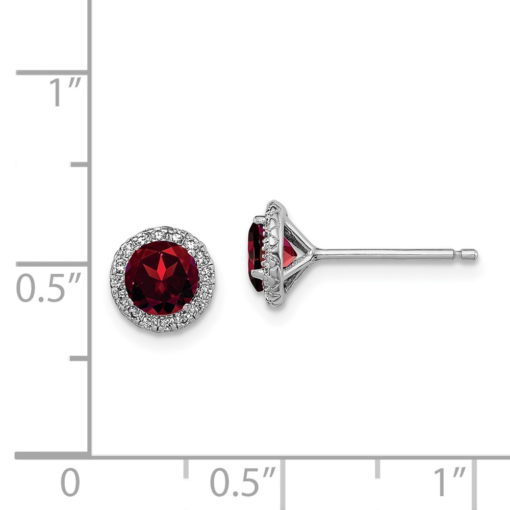 Sterling Silver Rhodium-plated Garnet and CZ Post Earrings (QE12613GA)