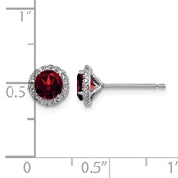 Sterling Silver Rhodium-plated Garnet and CZ Post Earrings view 4
