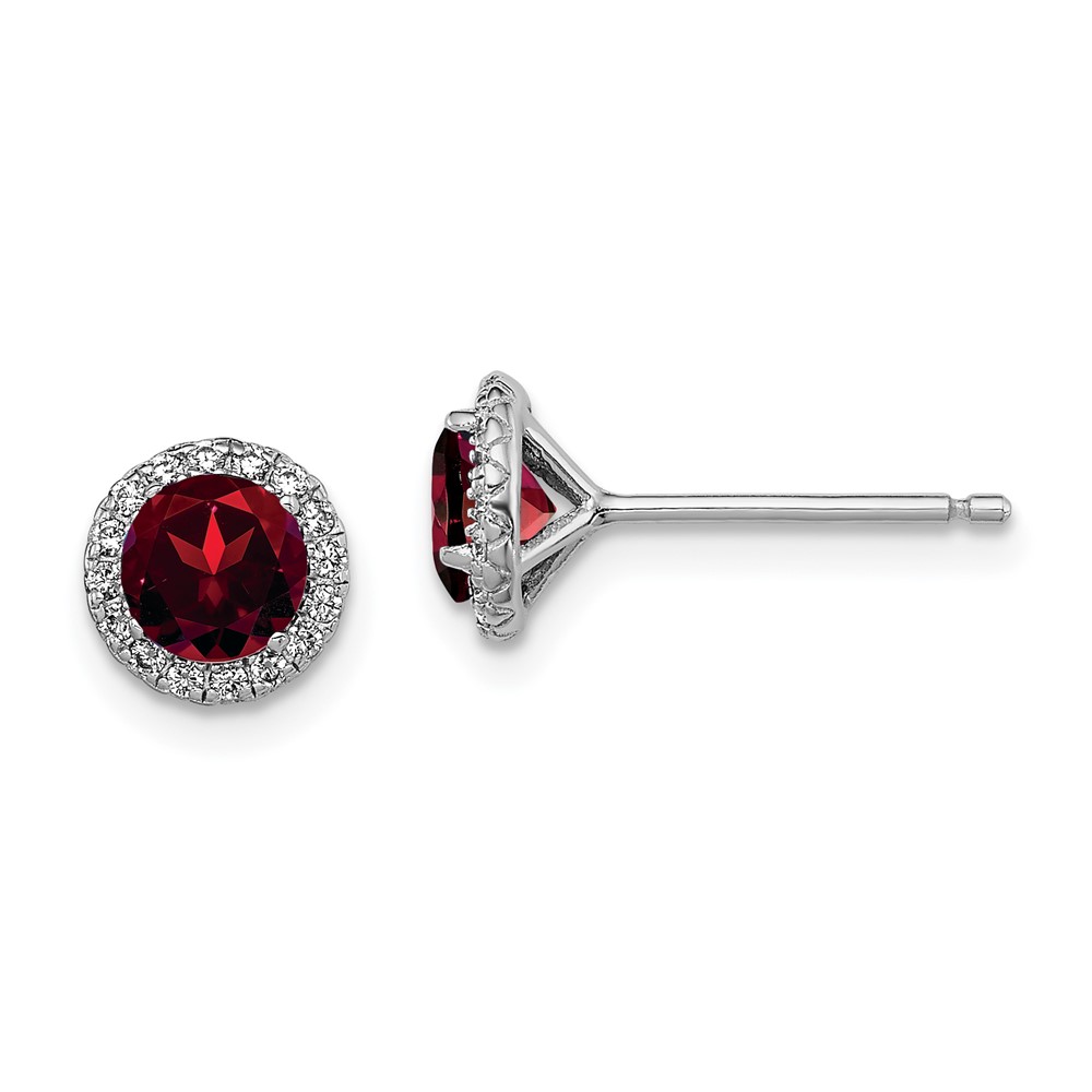 Sterling Silver Rhodium-plated Garnet and CZ Post Earrings (QE12613GA)