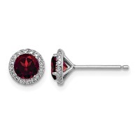 Sterling Silver Rhodium-plated Garnet and CZ Post Earrings view 1