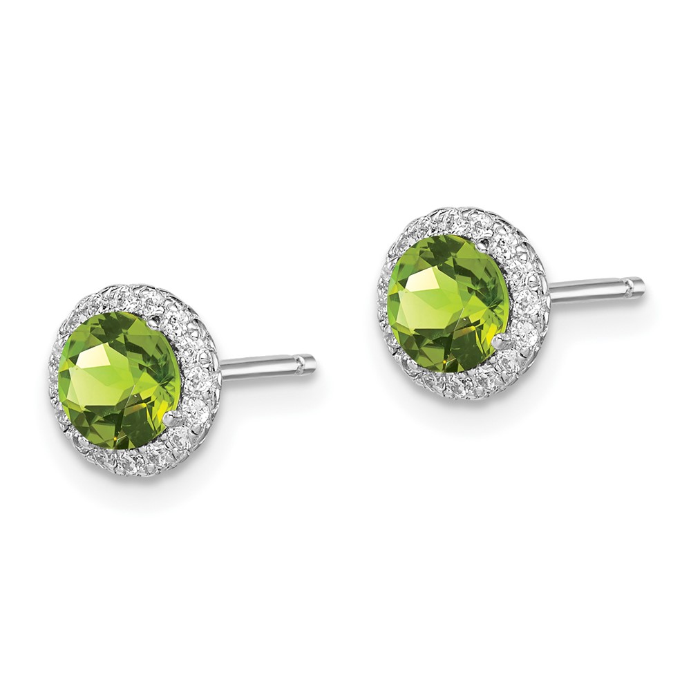 Sterling Silver Rhodium-plated Peridot and CZ Post Earrings (QE12613PE)
