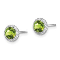 Sterling Silver Rhodium-plated Peridot and CZ Post Earrings view 2