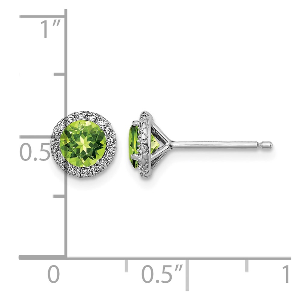 Sterling Silver Rhodium-plated Peridot and CZ Post Earrings (QE12613PE)