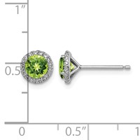 Sterling Silver Rhodium-plated Peridot and CZ Post Earrings view 4