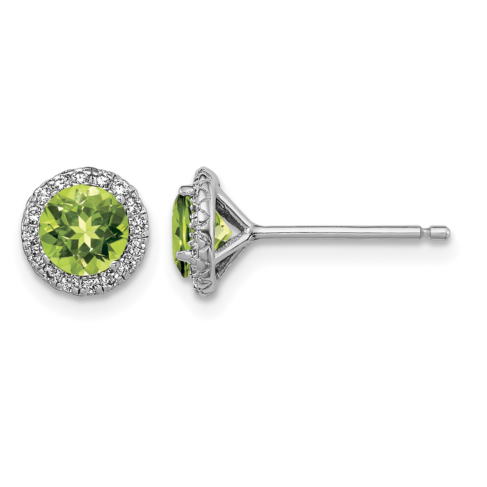 Sterling Silver Rhodium-plated Peridot and CZ Post Earrings (QE12613PE)